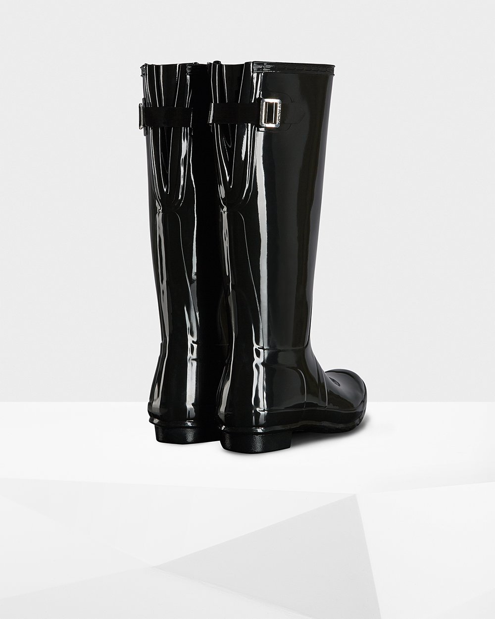 Womens Hunter Original Back Adjustable Gloss - Tall Rain Boots Black - 1429-KYEVP